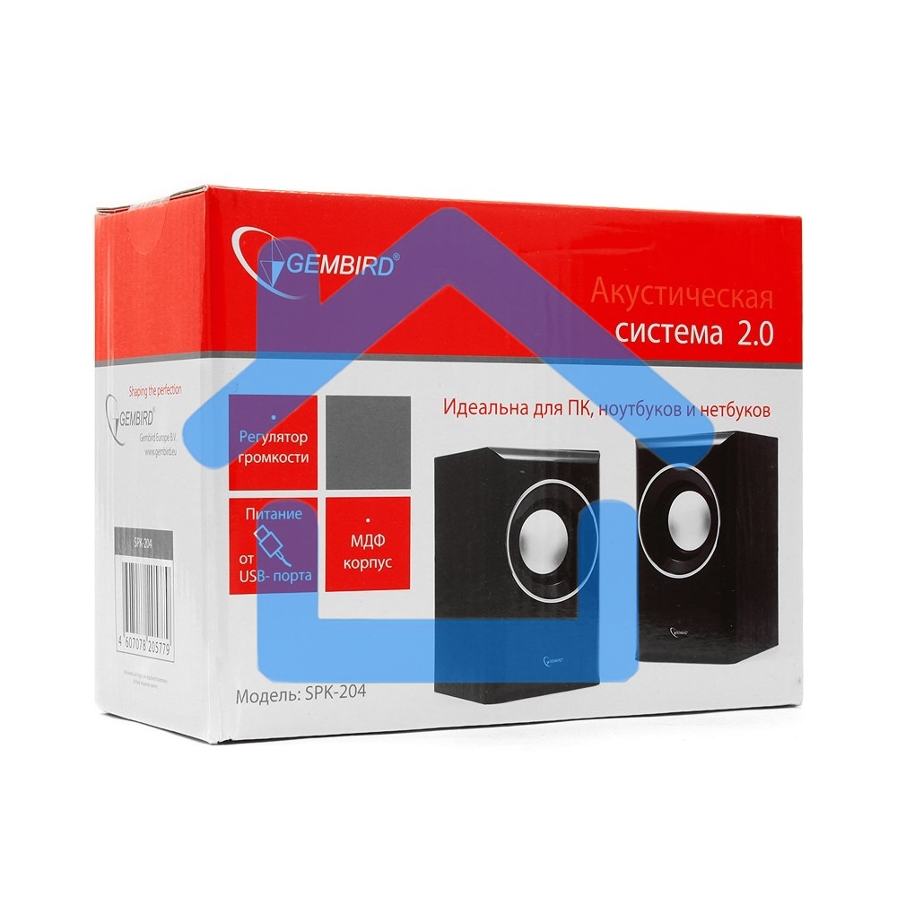 Акустическая система Gembird SPK-204, черный МДФ,2х3 Вт, регулятор громкости, USB