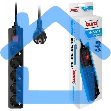 Сетевой фильтр BURO Сетевой фильтр, 5 розеток, 3 метра, (500SH-3-B), черный 992293