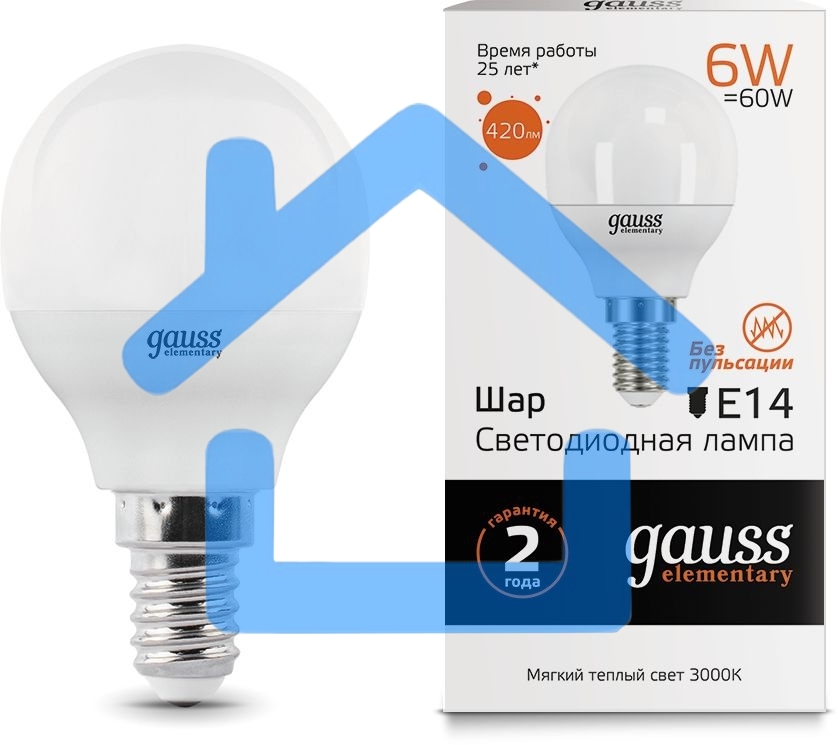 Лампа GAUSS LED Elementary Globe 6W E14 2700Kарт.LD53116