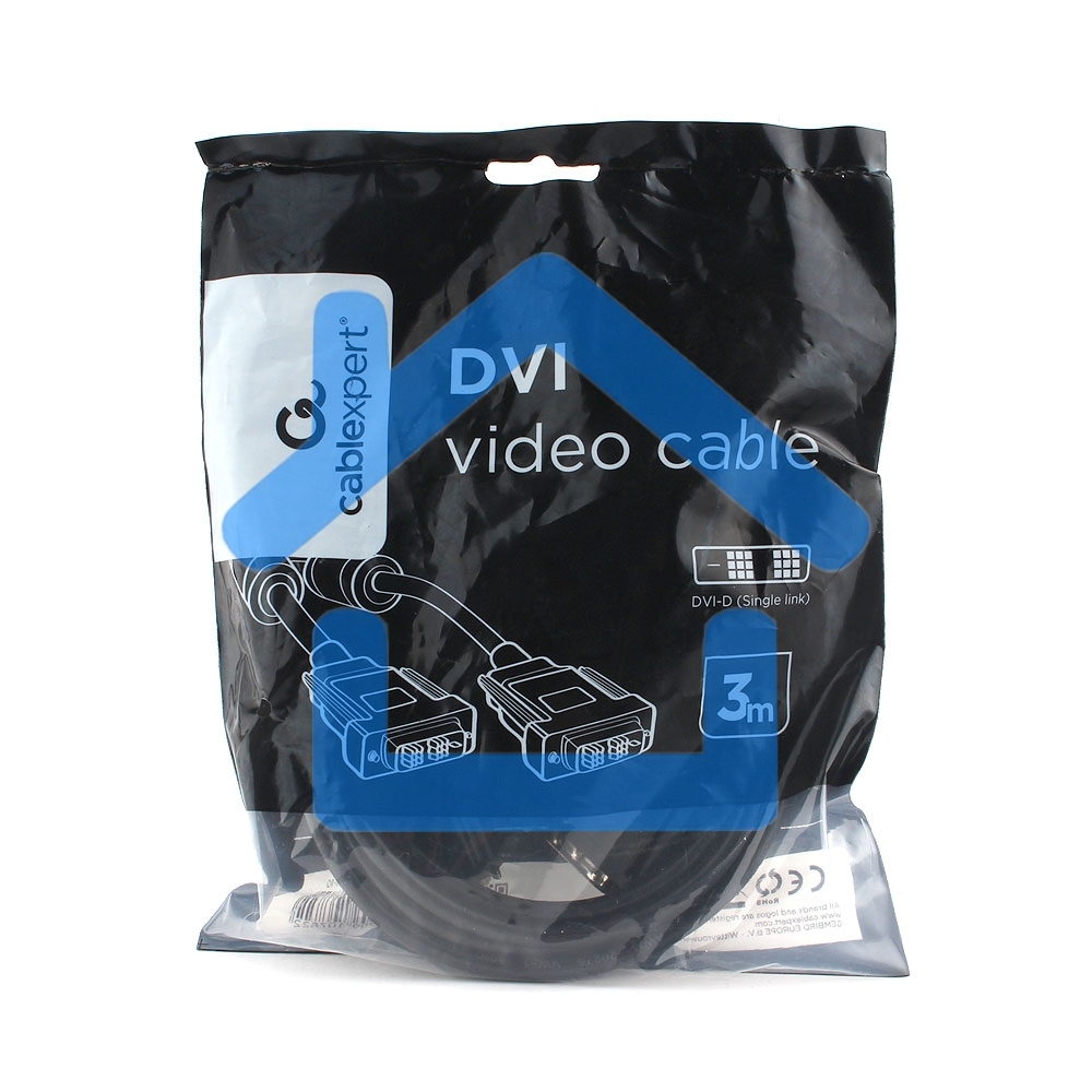 Кабель DVI-D single link Cablexpert CC-DVIL-BK-10, 19M/19M, 3.0м, CCS, черный, экран, феррит.кольца, пакет