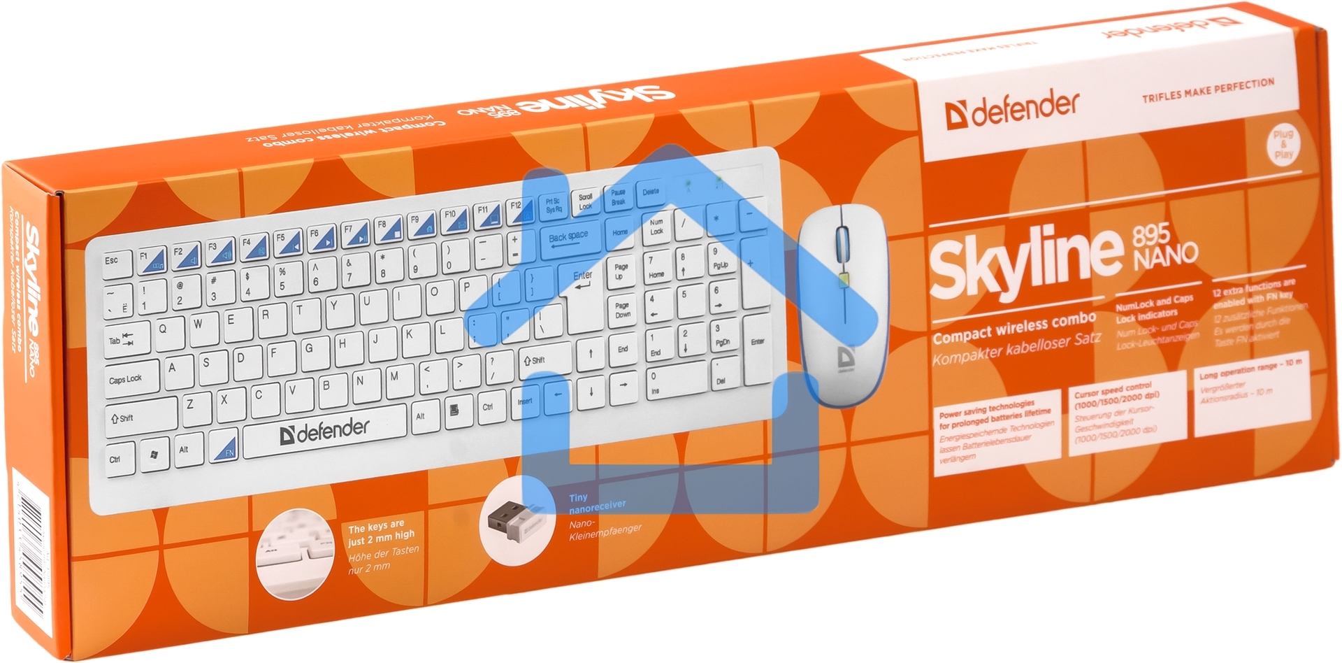 Комплект клавиатура + мышь Defender Skyline 895 Nano W (белый) Кл:104, 1000/1500/2000dpi