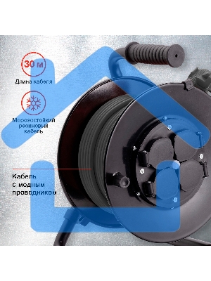 Удлинитель силовой Starwind ST-PSR4.30/FRG-20 4x3.0кв.мм 4розет. 30м 20A катушка темно-серый