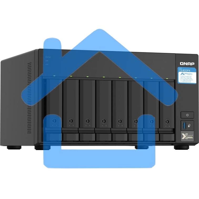 Сетевое хранилище без дисков SMB QNAP TS-832PX-4G 8-Bay NAS, AL324 64-bit quad-core 1.7GHz, 4Gb DDR4 SODIMM RAM (up to 1x16 Gb), 8 x 3.5