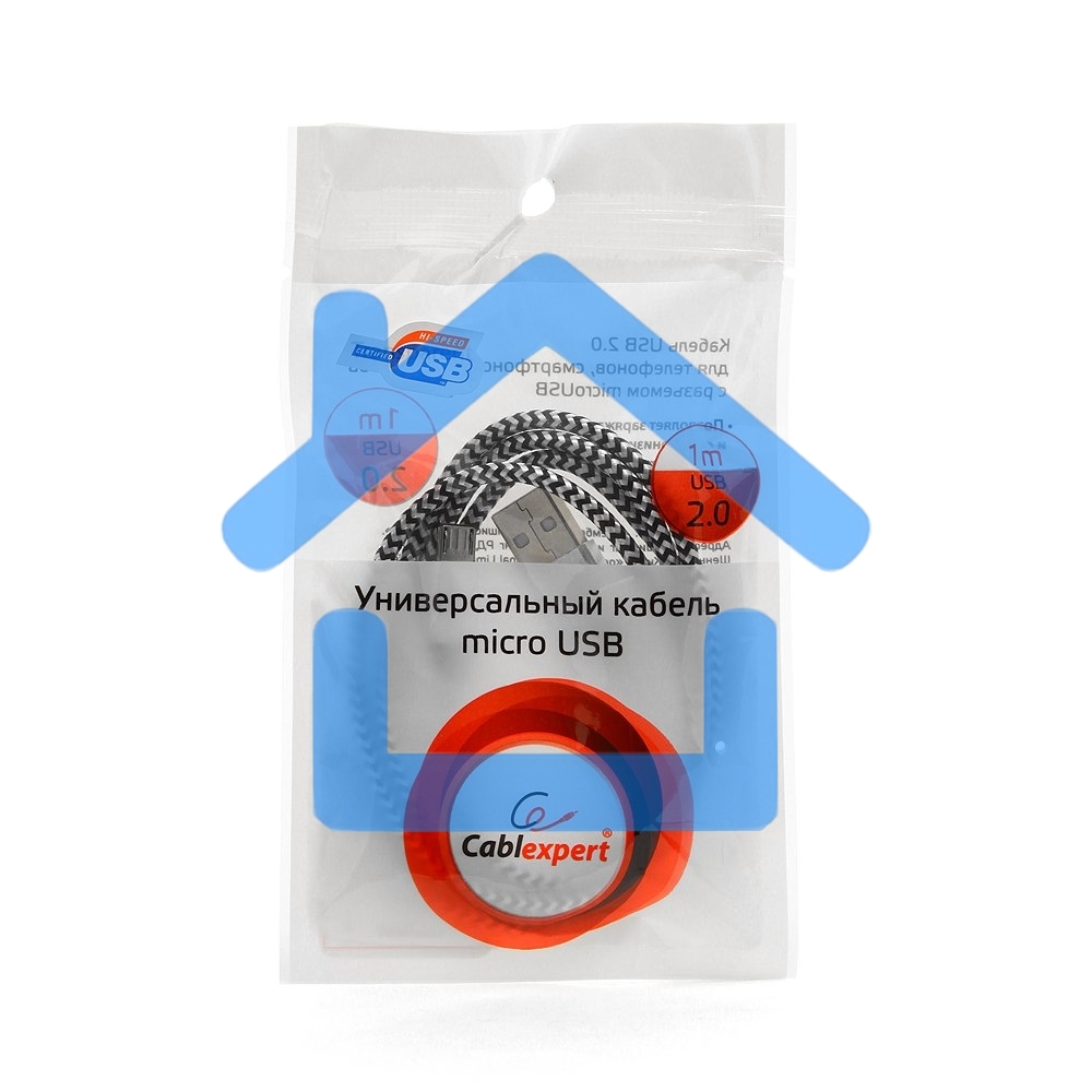 Кабель Gembird USB 2.0 Cablexpert CC-mUSB2sr1m, AM/microBM 5P, 1м, нейлоновая оплетка, алюминиевые разъемы, серебристый, пакет