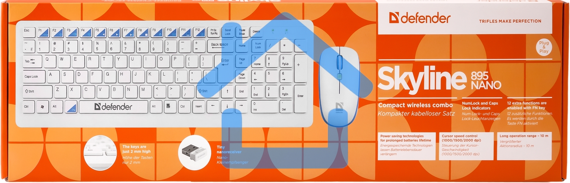 Комплект клавиатура + мышь Defender Skyline 895 Nano W (белый) Кл:104, 1000/1500/2000dpi