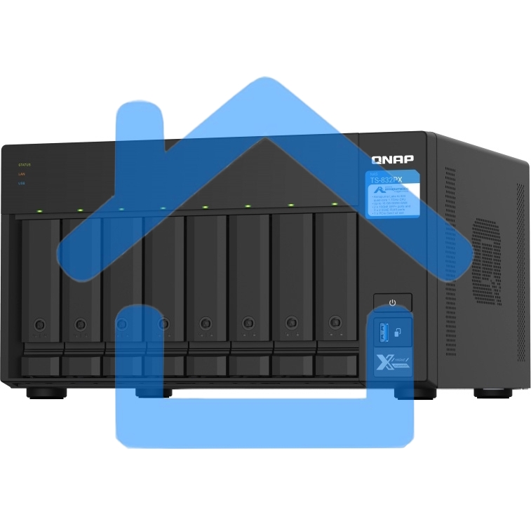 Сетевое хранилище без дисков SMB QNAP TS-832PX-4G 8-Bay NAS, AL324 64-bit quad-core 1.7GHz, 4Gb DDR4 SODIMM RAM (up to 1x16 Gb), 8 x 3.5