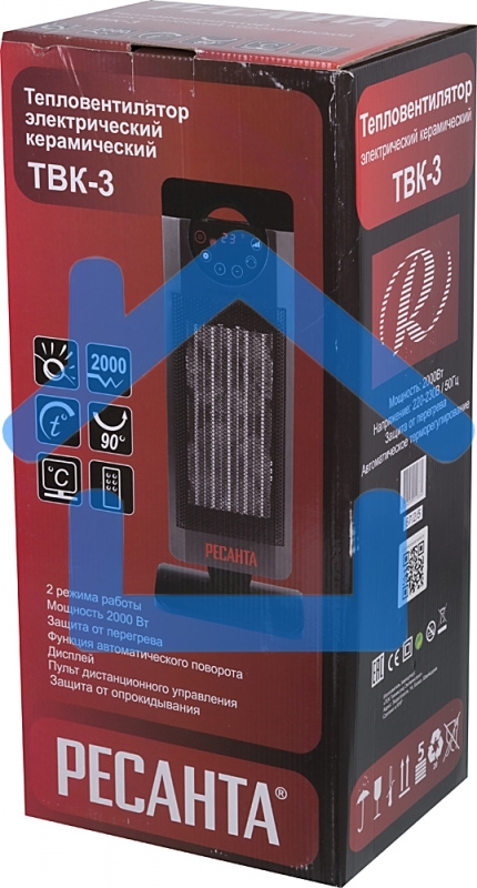 Тепловентилятор Ресанта ТВК-3, серый, 2000 Вт, 20 м2, термостат 67/2/5