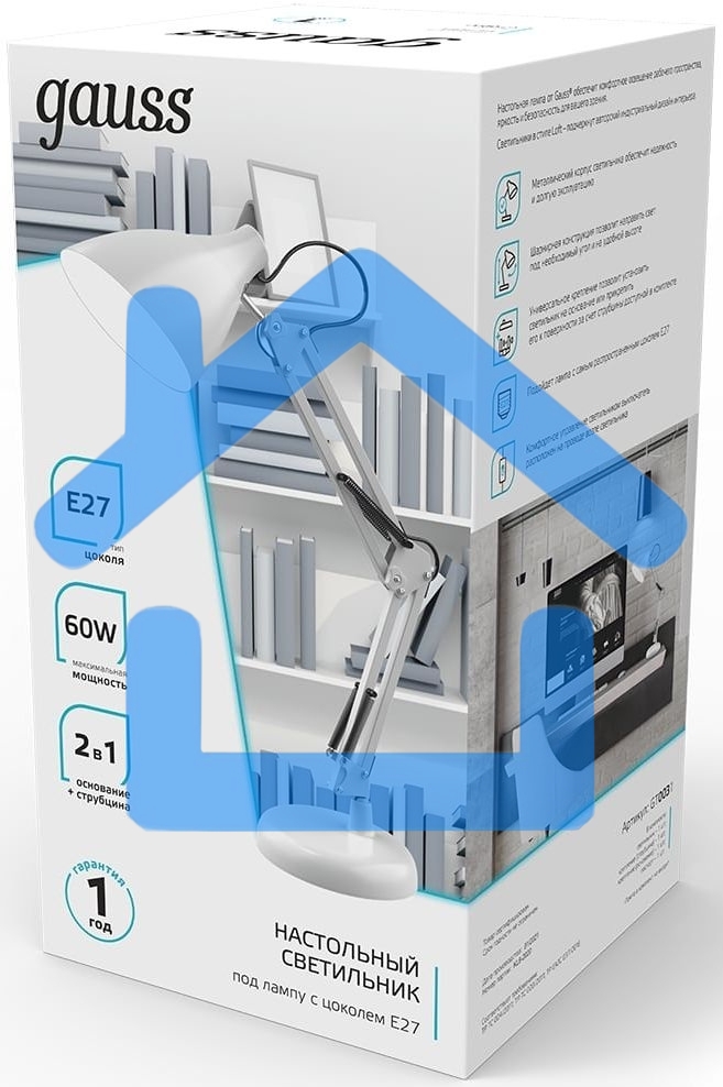 Светильник Gauss GT0031 настольный на струбцине/основание E27 белый 60Вт