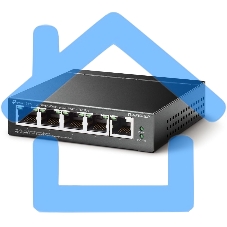 Коммутатор 5-Port 10/100Mbps Unmanaged Switch with 4-Port PoE, meta case, desktop mount, PoE budget 41W.
