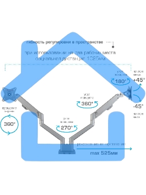 Кронштейн Arm media LCD-T36 серебристый, 4 шт/уп. Кр. алюм. настол. для 2-х мон. 15