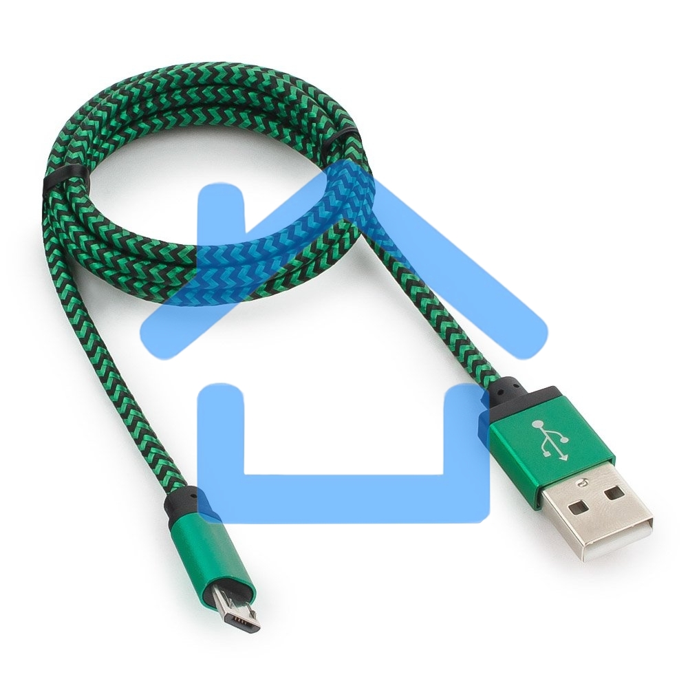 Кабель Gembird USB 2.0 Cablexpert CC-mUSB2gn1m, AM/microBM 5P, 1м, нейлоновая оплетка, алюминиевые разъемы, зеленый, пакет