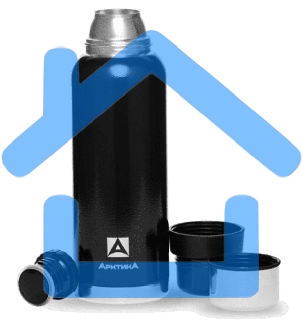 Термос Арктика 106-1200 черный, узкое горло 1,2 л, американский дизайн, антивандальное покрытие, две чашки, холод/тепло 32 ч