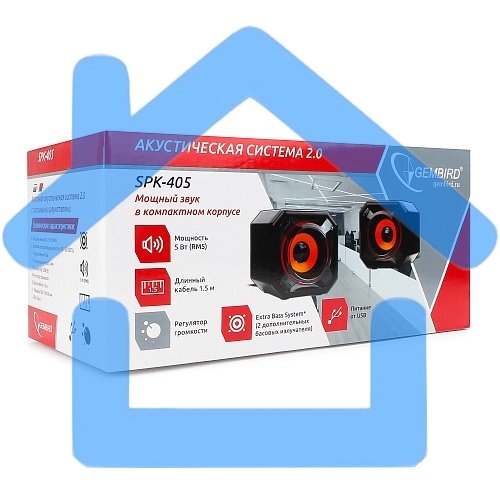 Акустическая система 2.0 Gembird SPK-405, пассив. излучатели, черный, 5 Вт, рег. громкости USB-питание