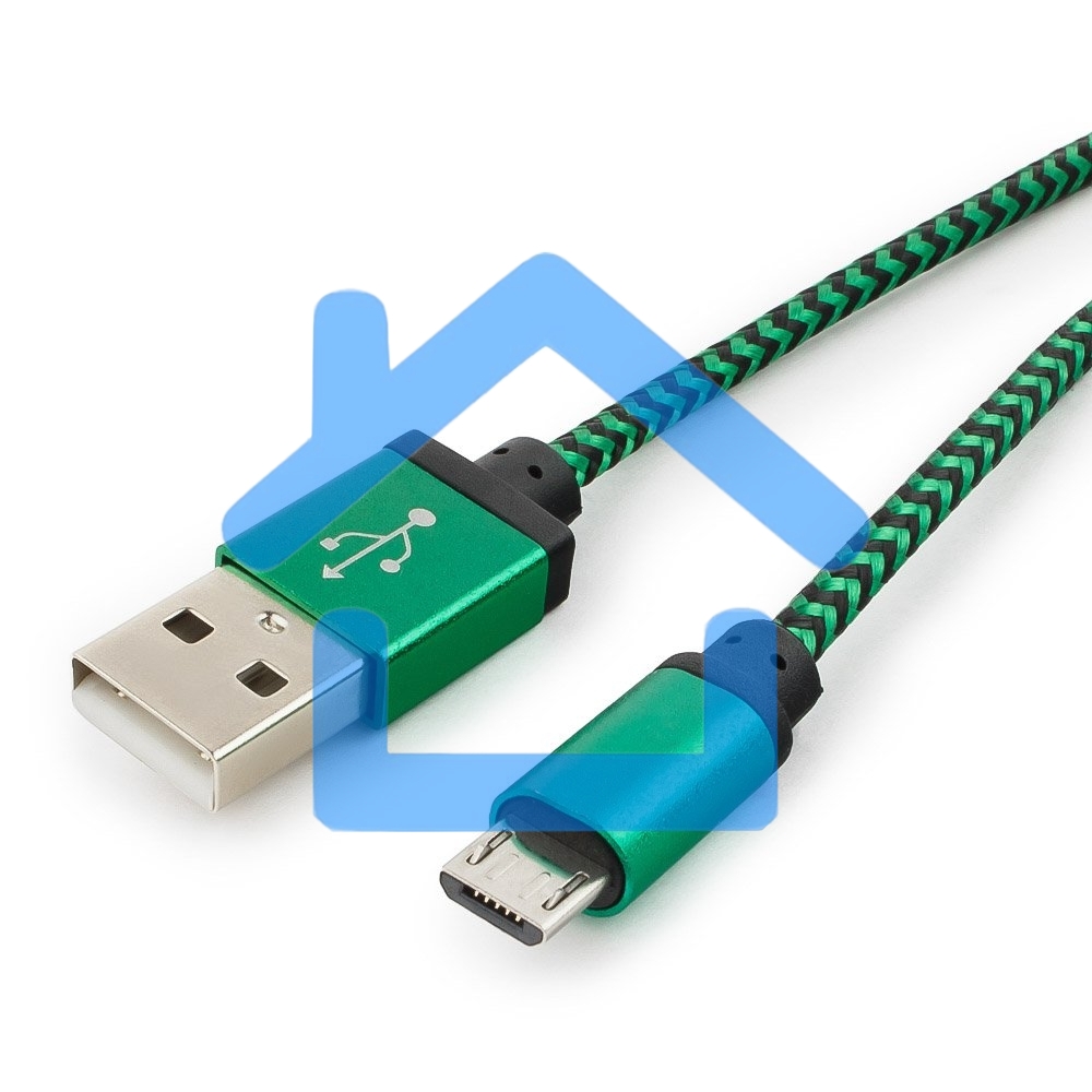 Кабель Gembird USB 2.0 Cablexpert CC-mUSB2gn1m, AM/microBM 5P, 1м, нейлоновая оплетка, алюминиевые разъемы, зеленый, пакет