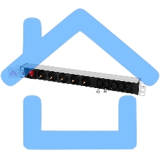 Блок розеток ЦМОRem-10 без шнура с выкл., 5 Schuko, 5 IEC 60320 C13, вход IEC 60320 C14, 10A, алюм., 19