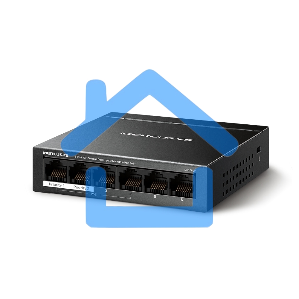 Настольный коммутатор Mercusys MS106LP с 6 портами 10/100 Мбит/с (4 порта PoE+)