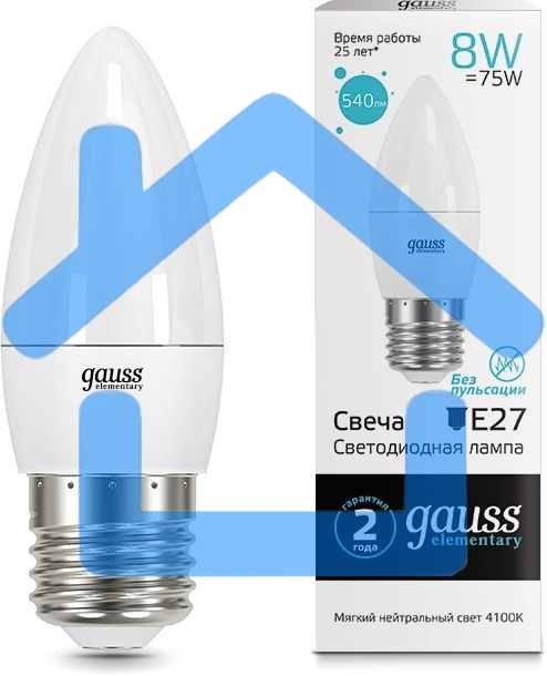 Лампа светодиодная LED Elementary Candle E27 8Вт 4100К Gauss 33228