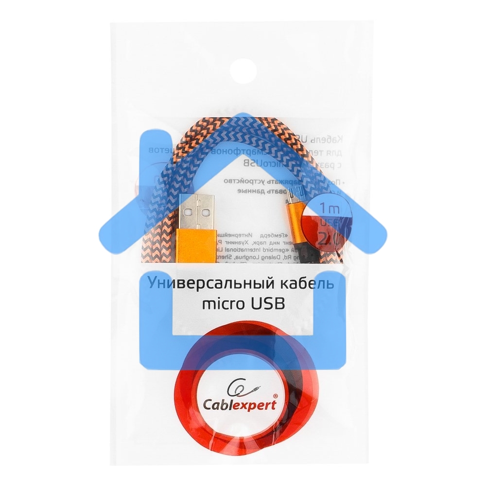Кабель Gembird USB 2.0 Cablexpert CC-mUSB2oe1m, AM/microBM 5P, 1м, нейлоновая оплетка, алюминиевые разъемы, оранжевый, пакет