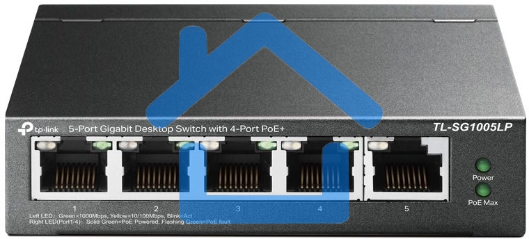 Коммутатор TP-Link 5-Port Gigabit Unmanaged Switch with 4-Port PoE+, metal case, desktop mount, PoE budget 40W.