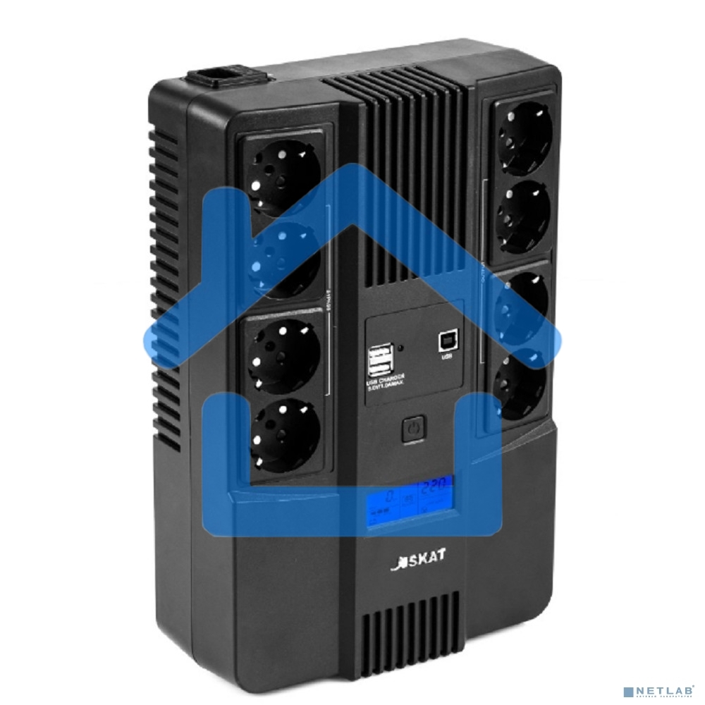 Источник бесперебойного питания Бастион SKAT-UPS 800-AID-IN-1x9-8 ИБП 220В 480Вт, LCD, АКБ 1x 9А·ч, line interactive, мод.синус, 8хSchuko,2xUS (8933)