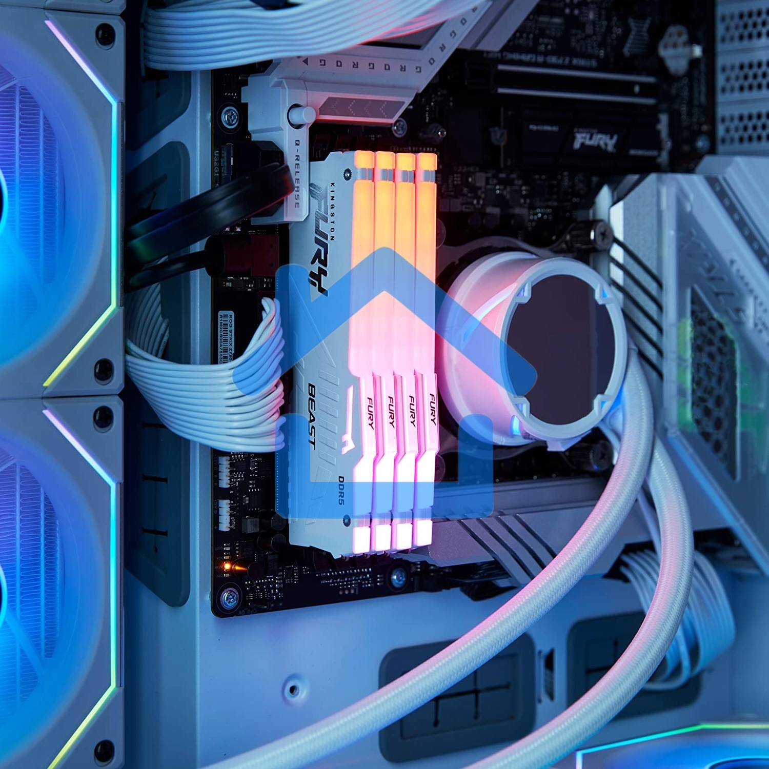 Оперативная память Kingston Fury Beast, DDR5, 16Gb (1x16Gb), 5600MHz, CL40, DIMM, радиатор, RGB, белый