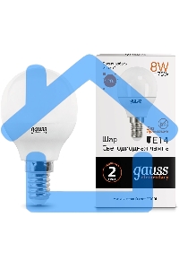 Лампа светодиодная LED Gauss 8Вт E14 220В 2700К Elementary шар 53118
