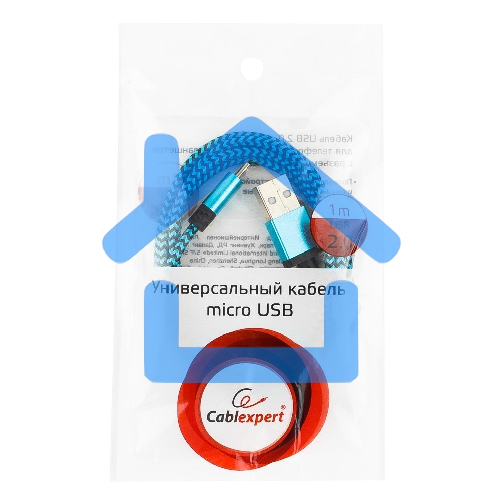Кабель Gembird USB 2.0 Cablexpert CC-mUSB2bl1m, AM/microBM 5P, 1м, нейлоновая оплетка, алюминиевые разъемы, синий, пакет