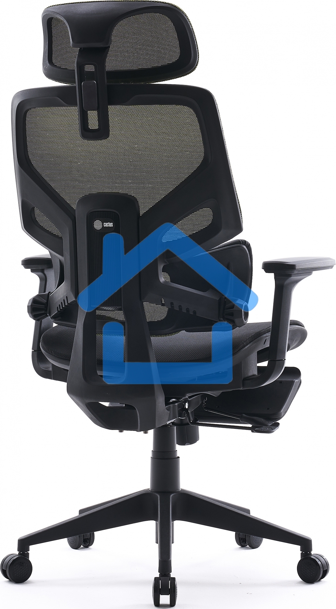 Кресло офисное Cactus CS-CHR-MC01-LGNBK салатовый, сиденье черный, сетка/ткань, с подголов. крестов. пластик, подст. для ног