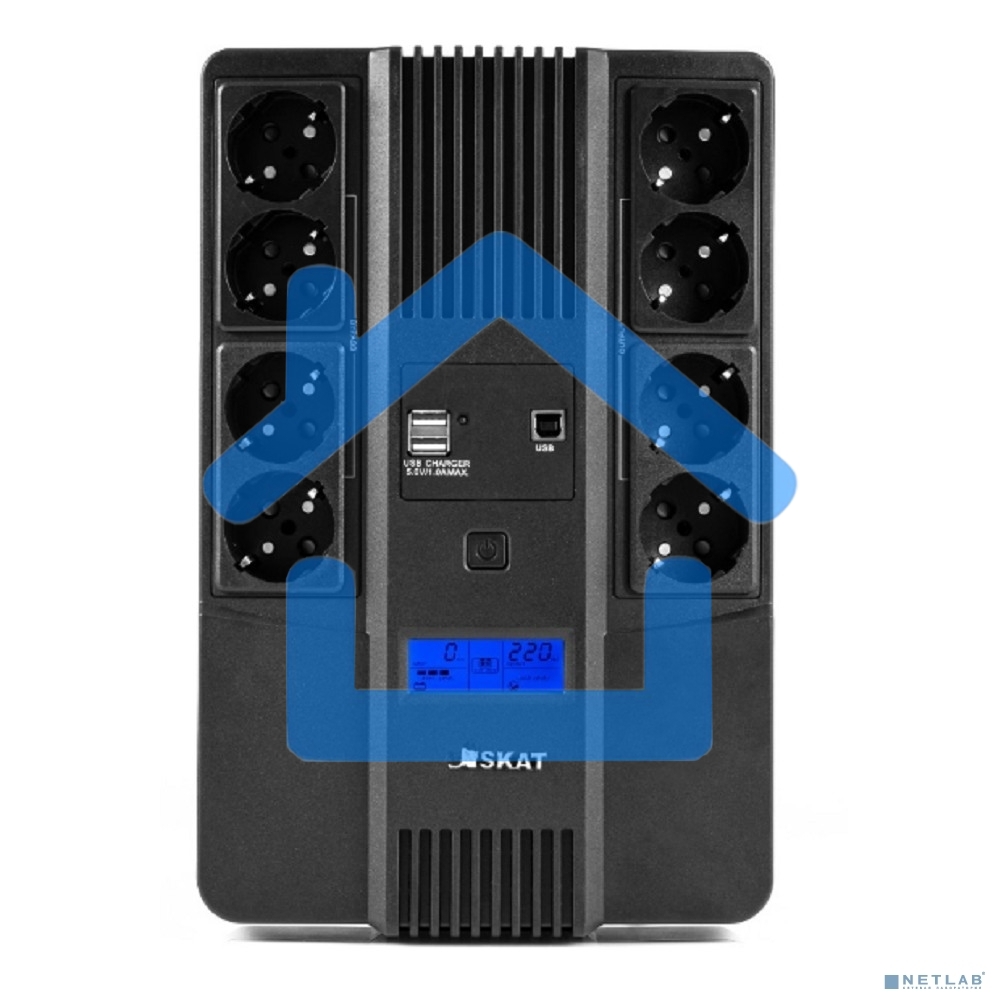 Источник бесперебойного питания Бастион SKAT-UPS 800-AID-IN-1x9-8 ИБП 220В 480Вт, LCD, АКБ 1x 9А·ч, line interactive, мод.синус, 8хSchuko,2xUS (8933)