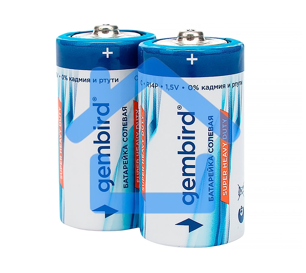 Батарейки солевые Gembird GB-R14P-2F, тип С(R14P), 2шт, пленка