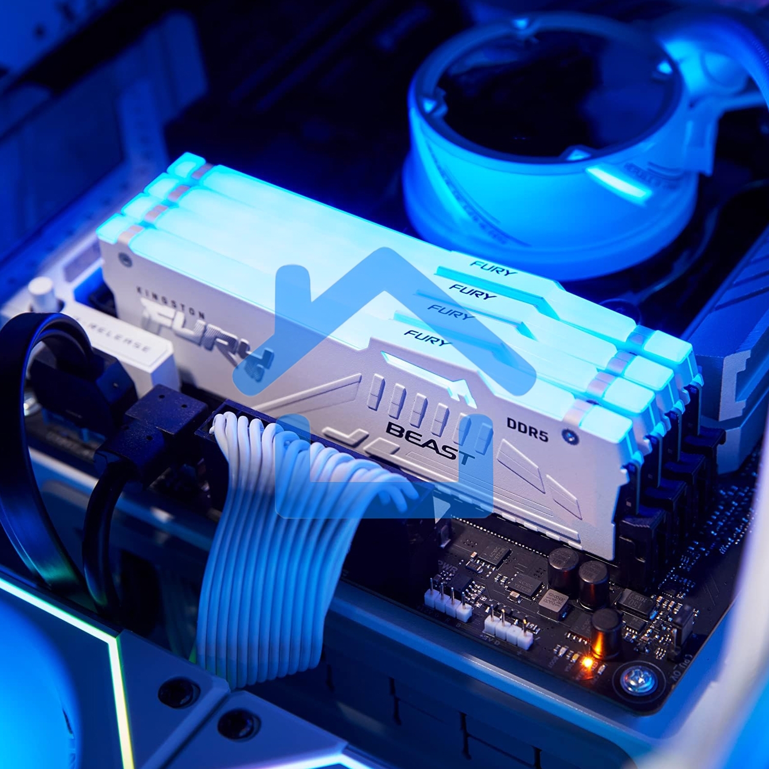 Оперативная память Kingston Fury Beast, DDR5, 16Gb (1x16Gb), 5600MHz, CL40, DIMM, радиатор, RGB, белый