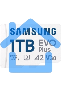 Флеш карта Samsung EVO Plus, microSDXC 1Tb, Class 10, A2, V30, UHS-I (U3), W 90 МБ/с, R 160 МБ/с, адаптер на SD