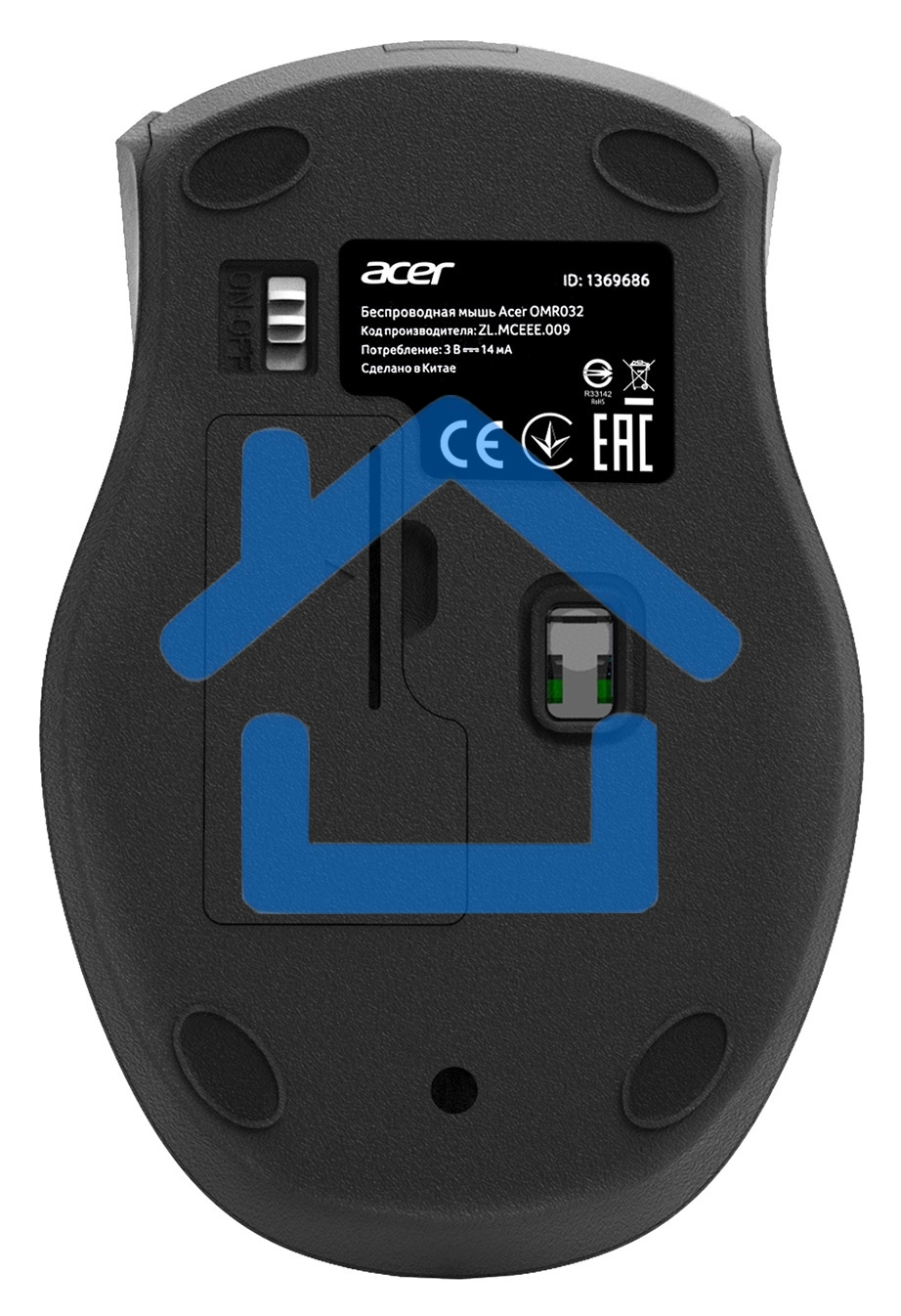 Мышь беспроводная Acer OMR032 черный/красный, 1600 dpi, радиоканал, USB, кнопки - 4