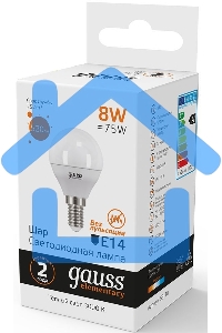 Лампа светодиодная LED Gauss 8Вт E14 220В 2700К Elementary шар 53118