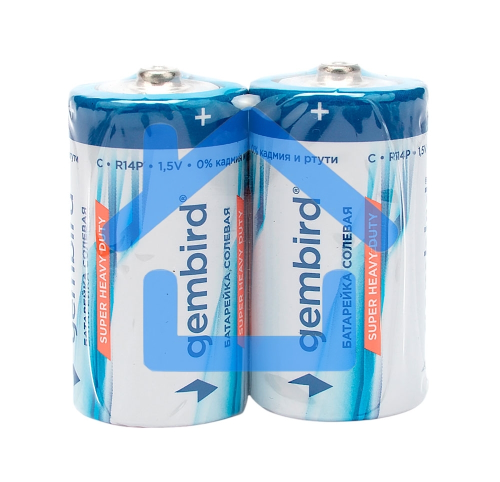 Батарейки солевые Gembird GB-R14P-2F, тип С(R14P), 2шт, пленка
