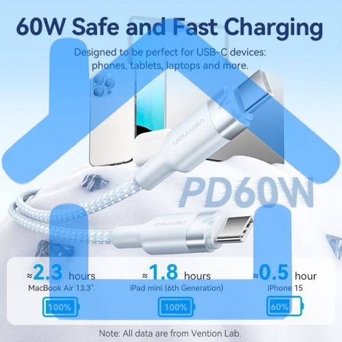 Кабель Vention USB 2.0 CM/CM - 2м. черный 3А PD60W