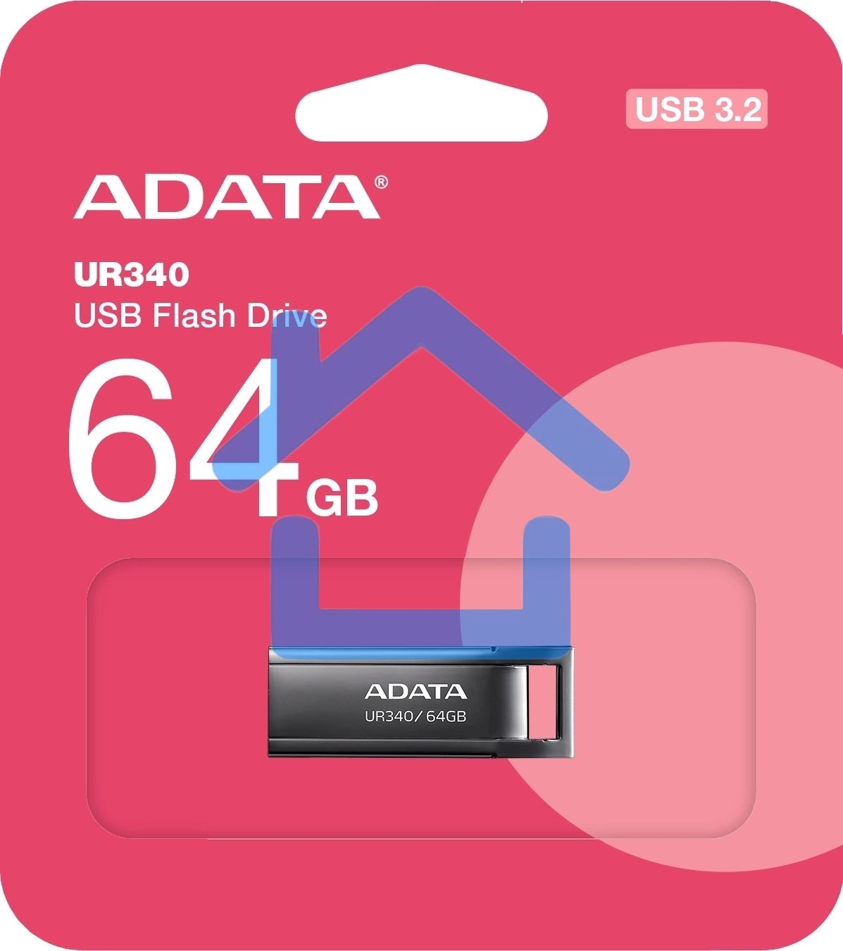 Флешка USB ADATA UR340 (AROY-UR340-64GbK), 64Gb, USB 3.2, R/W 100/30, черный