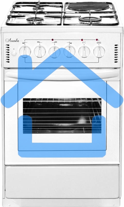 Плита комбинированная Лысьва ЭГ 1/3г01-2у белый, конфорок 4 шт (3 газовых + 1 электрическая), духовка 57 л, 50 см x 84 см x 60 см