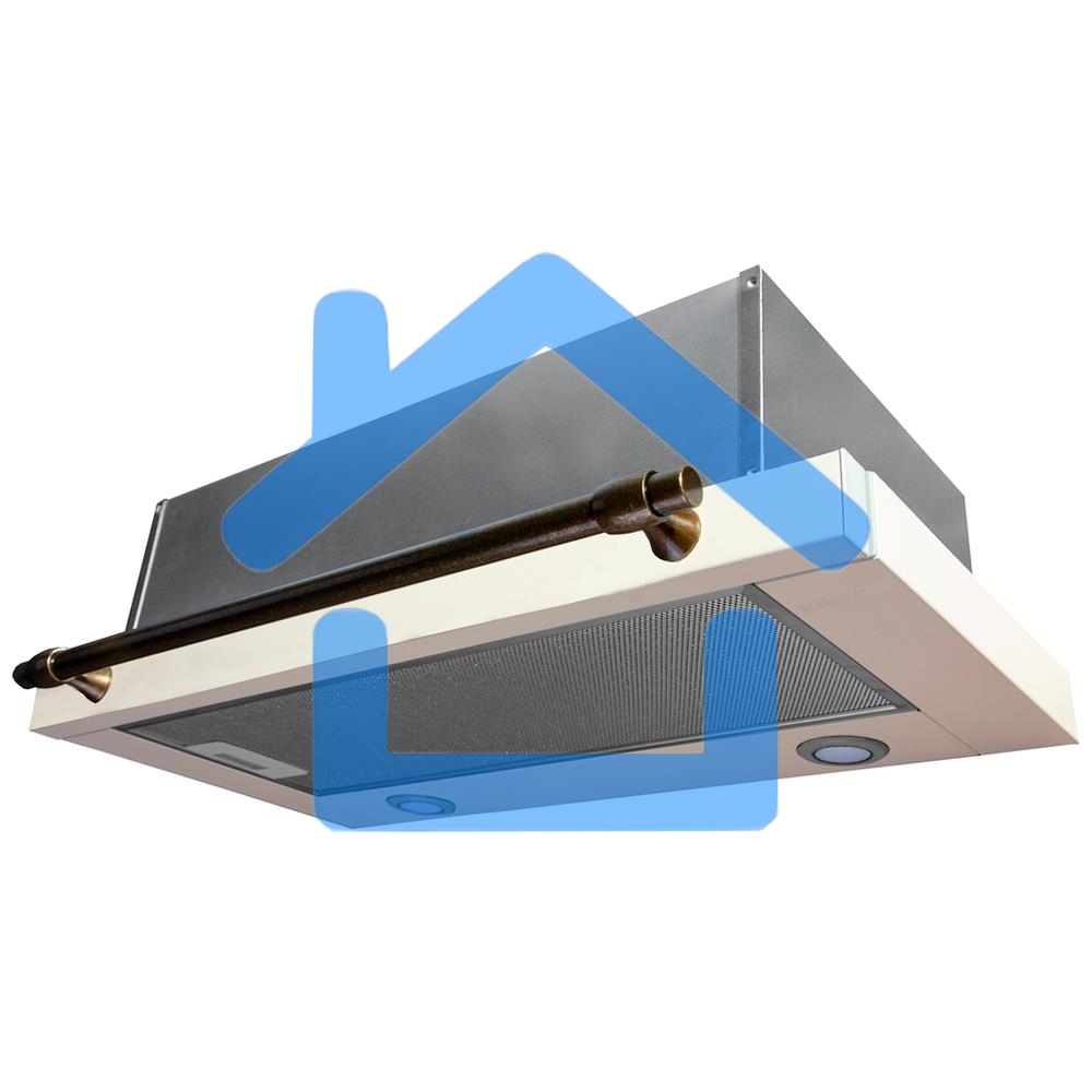 Встраиваемая вытяжка Korting KHP 6617 RB / ширина 60 см, 3 режима, механическое управление, 650 м3/ч., алюминиевые жировые фильтры, LED освещениe - 2 лампы, ур.шума 57дб, рейлинг в цвете бронза, цвет - слоновая кость