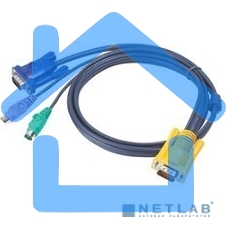 Кабель ATEN KVM Cable 2L-5203P Кабель для KVM: 2*PS/2(m)+DB15(m) (PC) -на- SPHD15(m) (KVM), 3м