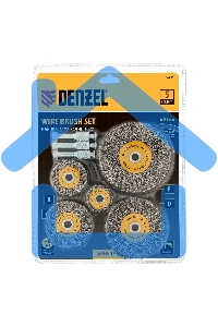 Набор щеток для дрели, 5 Плоских 25-38-50-63-75 мм, шпилька, нерж. вит. проволока Denzel