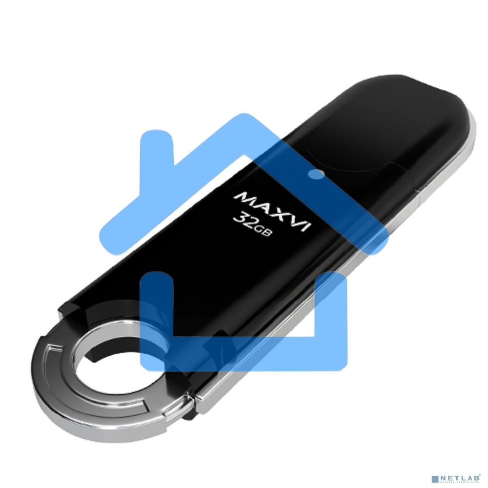 Флешка USB R/W Maxvi P2 32Gb USB 2.0 black, монолит с колпачком, ABS пластик