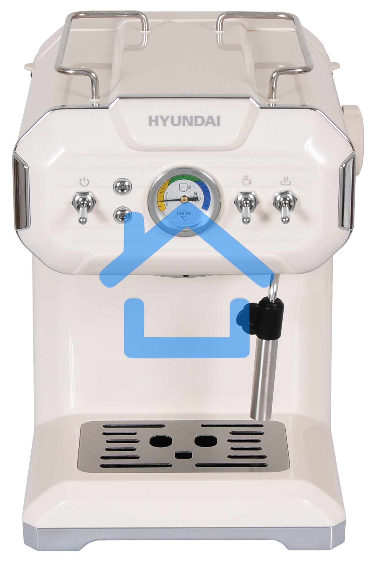 Кофеварка рожковая Hyundai HEM-5300 бежевый/серебристый, исп. кофе - молотый, 1.5 л, 850 Вт, 20 Бар