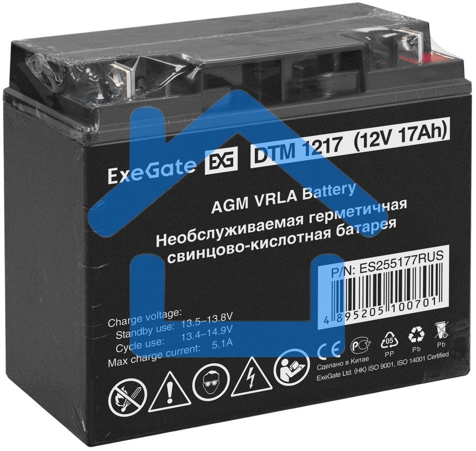 Батарея ExeGate ES255177RUS DTM 1217/EXS12170 (12V 17Ah), клеммы под болт М5