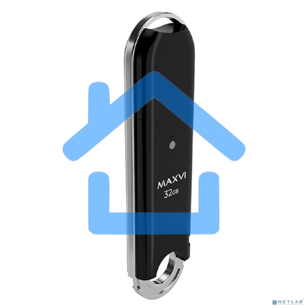 Флешка USB R/W Maxvi P2 32Gb USB 2.0 black, монолит с колпачком, ABS пластик