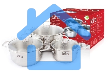 Набор кастрюль LARA LR02-80 Standart (1.8л + 3.1л + 5.7л) капсулированное индукционное дно, крышки