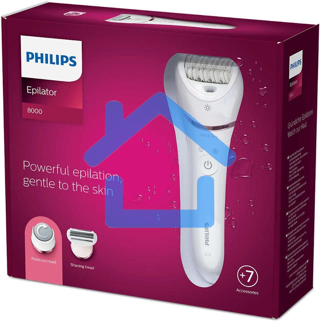 Эпилятор Philips 2 скорости, широкая головка, Wet&Dry, беспроводной, opti light, 6 аксессуаров