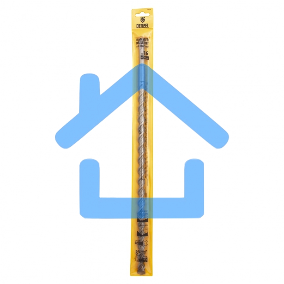 Бур по бетону Denzel двойная спираль, Cobalt W-tip, 16x460 мм, SDS PLUS
