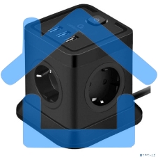 Сетевой фильтр Cablexpert Tower TWR-4-U3-B-2, 4р, 10А, 3xUSB, 3.1А, 2м, ур.защиты 2+, черный, коробка
