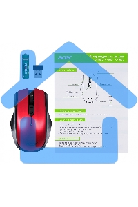 Мышь беспроводная Acer OMR032 черный/красный, 1600 dpi, радиоканал, USB, кнопки - 4